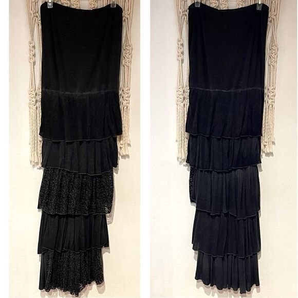 Saga Tiered Dress/Skirt SM/MED Gray Italy Made Lagenlook Silk Blend Minimalist - Picture 1 of 11